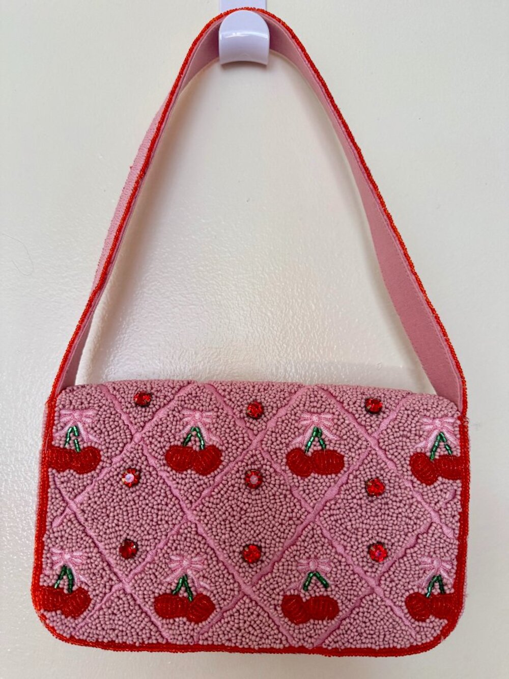 Anthropologie Fiona Beaded Cherry Shoulder Bag